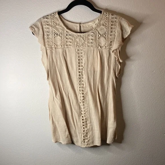 Beige Cream Linen Lace Top - Picture 4 of 10